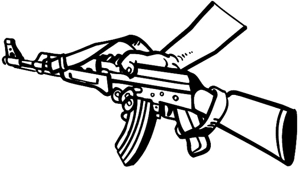 Hand holding rifle vinyl sticker. Customize on line. Wars and Terrorism 097-0217